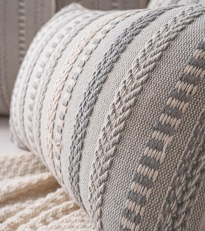 Boho Throw Pillow Covers 12x20 Inch Set of 2, Farmhouse Decorative Couch Pillow Cases, Grey Accent Pillows of Bed, Sofa Bedroom Living Room Home Decor Cushion Cover