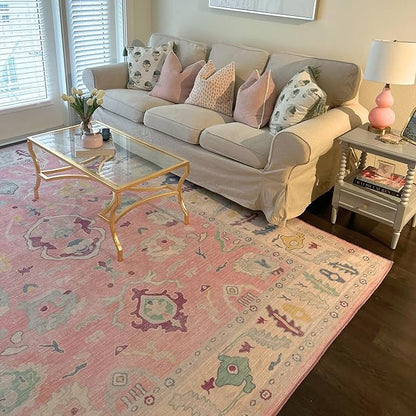 Fame Rugs Pink Modern Oushak Rug 8x10, Vintage Turkish Colorful Oriental Washable Antique Inspired Large Area Rugs, Luxury Living Room Bedroom (385PB, 7'6 x 10')