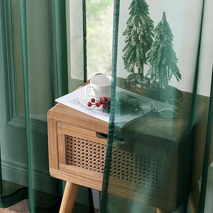 MIULEE 2 Panels Christmas Solid Color Sheer Window Curtains Elegant Window Voile Panels/Drapes/Treatment for Bedroom Living Room (54X63 Inches Hunter Green)