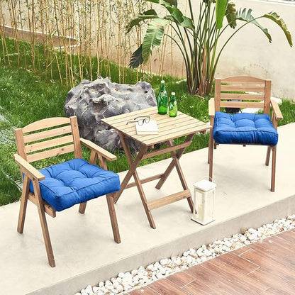 ARTPLAN Outdoor Seat Cushion,Square Thick Tufted Pure Chair Cushion for Patio Wicker Chair with Tie,Set of 2,19"x19"x5"，Navy Blue