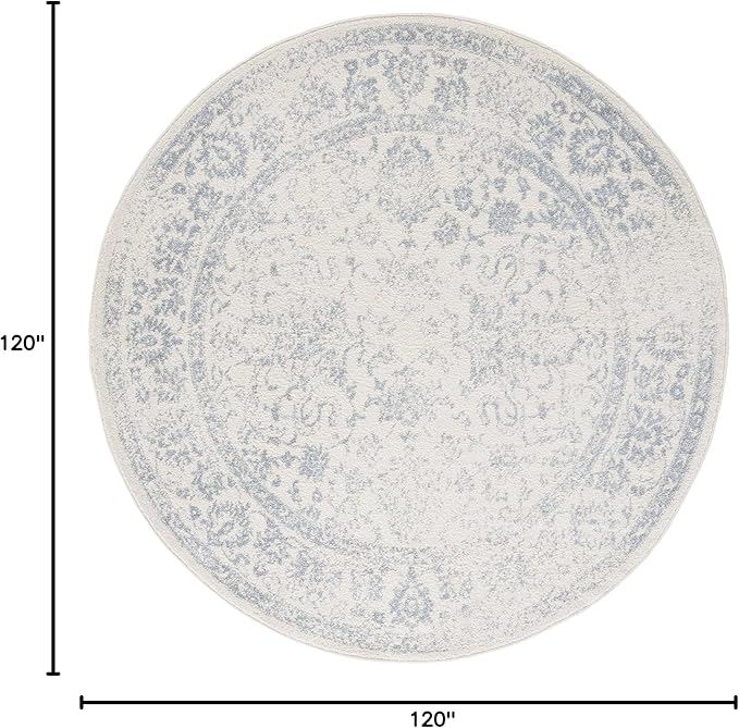 SAFAVIEH Adirondack Collection Area Rug - 10' Round, Ivory & Slate, Distressed Vintage Floral Design, Non-Shedding & Easy to Clean, Ideal for Living Room, Bedroom, Dining Space (ADR109S)