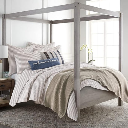 Levtex Home Tobago Stripe Taupe Reversible Full/Queen Quilt Set (88x92in) and 2 Pillow Shams (26x20in) - Striped - Taupe, White - Cotton Full/Queen Size Quilt Bedding Set - Lightweight Soft Pre-Washed