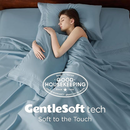 Bedsure Deep Pocket King Sheet Set - Fits Mattresses Up to 21 Inches Thick - 4 Piece GentleSoft Bed Sheets, Moisture Wicking, Soft & Cooling Bedsheet & Pillowcases, Easy & Secure Fit, Mineral Blue
