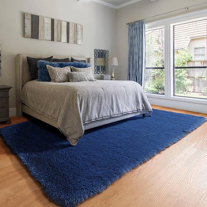 ONASAR Navy Blue Area Rugs for Living Room Bedroom, 5x8 Fluffy Bedside Rug, Washable Soft Plush Fuzzy Shaggy Indoor Floor Carpets for Nursery Kids Boys Girls Men Teen Playroom Home Decor Aesthetic