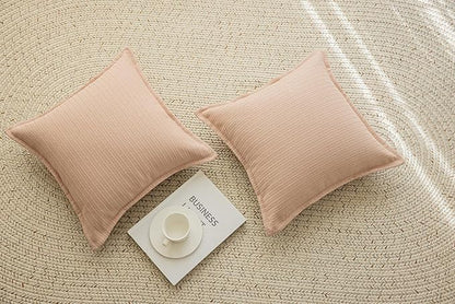 Set of 2 Cozy Striped Herringbone Flange Throw Pillow Covers, Aesthetic Embossed Pattern Pillow Covers for Couch and Bed - 18"x18", Melon