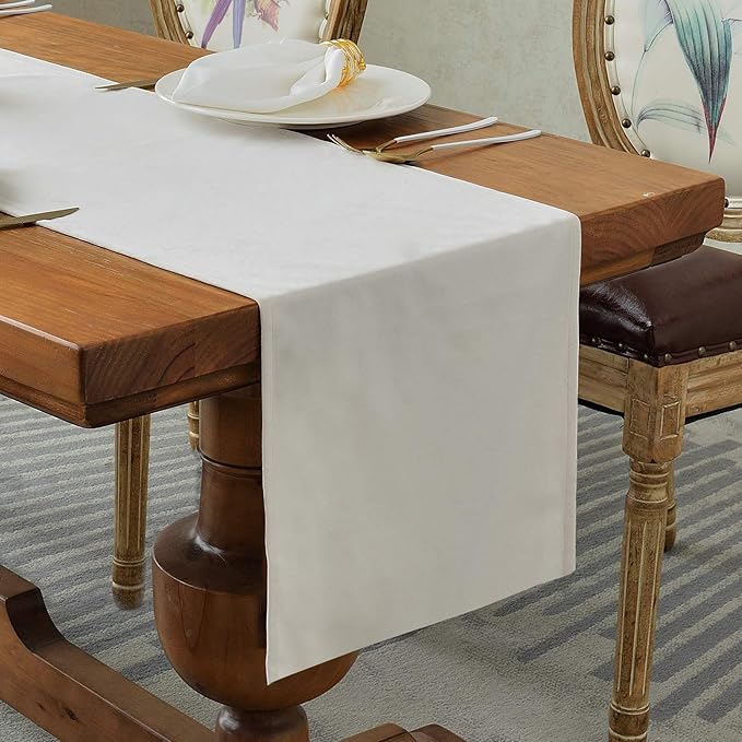 BALCONY & FALCON Velvet Table Runner 14"x71" Ivory Luxury Machine Washable Farmhouse Vintage Runner for Table Dining, Party, Wedding, Birthday, Easter, Thanksgiving & Christmas & Home Décor