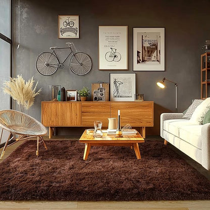 Brown Plush Rug for Living Room Fuzzy Carpet for Bedroom Dorm, Non-Slip High Pile Rug, Shag Rug for Playroom Nursery Home Office Decor 8X10 Ft