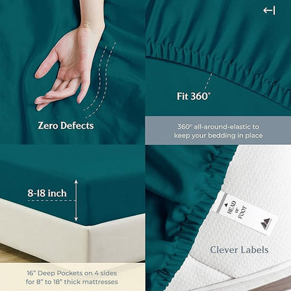 Mayfair Linen 500 Thread Count Full Cotton Sheets - 4 PC Full Size Bed Sheet Set Cotton (Teal), Soft, Cooling, Sateen Hotel-Quality 16" Deep Pocket Bedsheet for Hot Sleepers (Fits 18" Mattress)