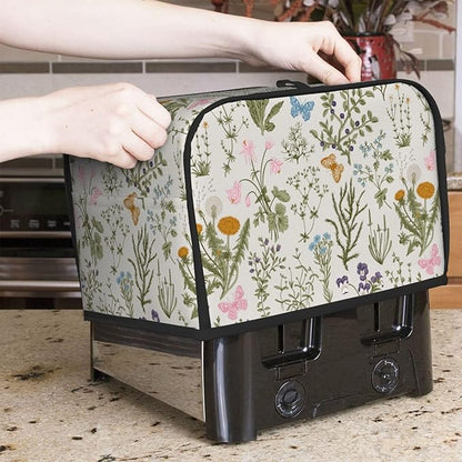 Vintage Flower Wild Herb Floral 2 Slice Toaster Cover, Waterproof Toaster Dust Cover Bread Maker Protective For Small Kitchen Appliance Dining Room Home Table Decor Gifts