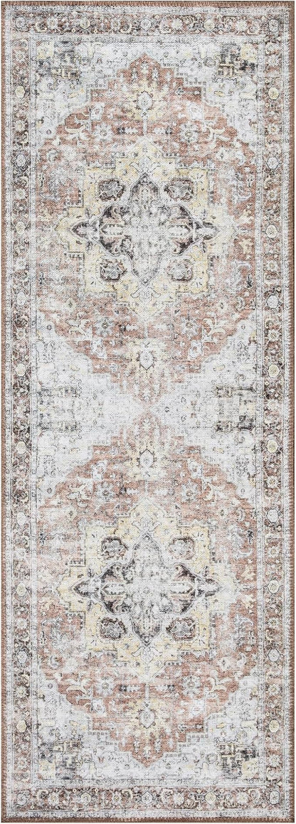 Bloom Rugs Washable Non-Slip 10 ft Runner - Blush/Beige Traditional Medallion Runner for Entryway, Hallway, Bathroom, and Kitchen - Exact Size: 2.5' x 10'