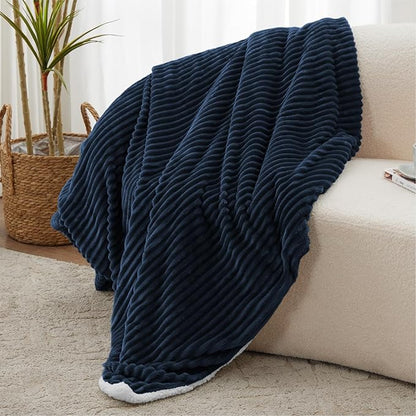 Sherpa Twin Blanket for Bed - Soft Cozy Fleece, Warm for Winter, Reversible for Sofa, Navy, 60 x 80 Inches