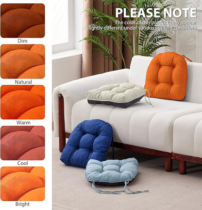 Chair Cushions for Dining Chairs, Seat Cushions for Kitchen Chairs, Indoor Seat Cushions with Ties, Tufted Foam Chair Pads, Non Slip Chair Cushions Set of 6, 15.5" x 15.5" x 4", Orange