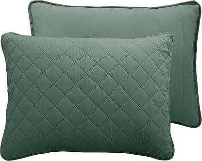 Easy-Going Twin Size Reversible Quilt Set with 1 Quilt and 1 Pillow Sham, Soft Bed Quilt Cover, Water Resistant Lightweight Microfiber Bedspread, Stain Resistant, Cyan/Ivory