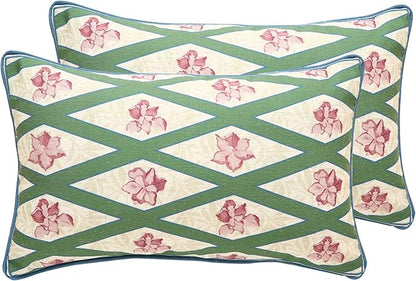 patdrea Designer Throw Pillow Covers Set of 2,French Elegant Spring Green Linen with Iris Floral Pattern Pillow Covers,Decorative Lumbar Pillowcases Cushion for Bed Living Room Outdoor,12"x20"