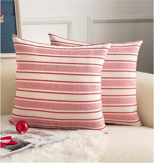 Christmas Pillow Covers, Boho Textured Red Pillow Case, Pillow Covers 22 x 22 Inch Set of 2 Christmas Decorative, Chair Sofa Bedroom Living Room Home Holiday Decor Cushion Case
