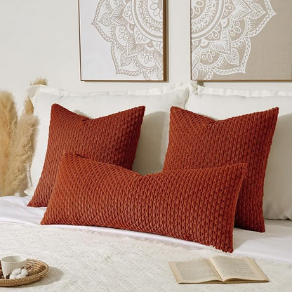 Kevin Textile 20x54 Inch Long Body Lumbar 1 Pack Boho Decorative Throw Pillow Cover Soft Striped Corduroy Rectangle Cushion Case Farmhouse Accent for Living Room Couch Sofa Bed, Burnt Brick