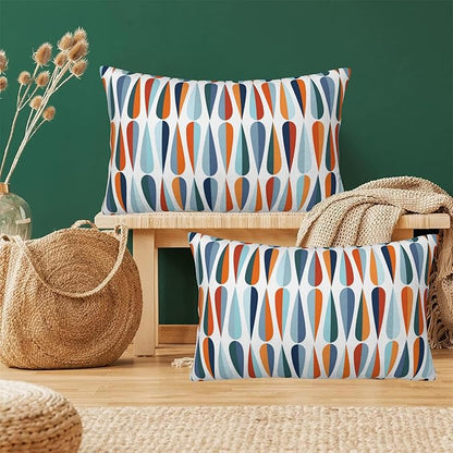 Mid-Century Drop Shapes Throw Pillow Cover Case Modern Retro Style Throw Pillows Set of 2 Super Soft Pillow Covers 20x12 Inches Farmhouse Home Decor for Living Room Bedroom Sofa Couch Cushion Cover