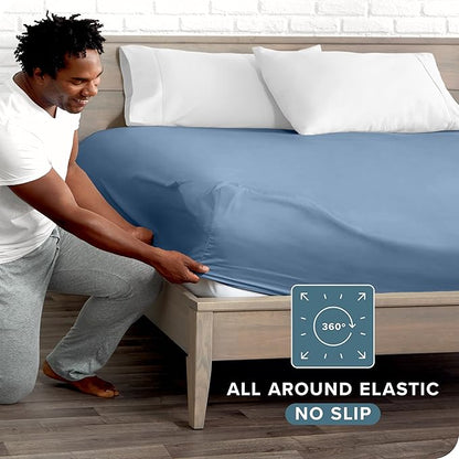 Bare Home Fitted Bottom Sheet Short Queen Size - Premium 1800 Microfiber - Ultra-Soft Hotel Luxury - Deep Pocket - Durable and Long Lasting (Short Queen, Coronet Blue)
