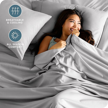 Bare Home Sheet Set - College Dorm Size - Luxury 1800 Ultra-Soft Microfiber Twin Extra Long Bed Sheets - Deep Pockets - Easy Fit - Extra Soft - 3 Piece Set (Twin XL, Light Grey)