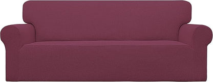 Easy-Going Stretch Oversized Sofa Slipcover 1-Piece Sofa Cover Furniture Protector Couch Soft with Elastic Bottom for Kids, Polyester Spandex Jacquard Fabric Small Checks ASH Rose