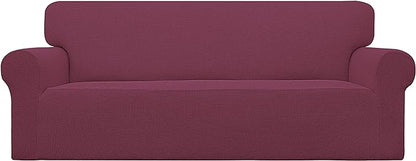 Easy-Going Stretch Sofa Slipcover 1-Piece Sofa Cover Furniture Protector Couch Soft with Elastic Bottom for Kids, Polyester Spandex Jacquard Fabric Small Checks (Sofa, ASH Rose)
