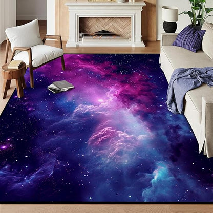 6' x 9' Purple Galaxy Rug Space Rugs Colorful Throw Rug Non-Slip Sun and Cloud Carpet Doormats for Living Room Bedroom Apartment Dorm Floor Mat