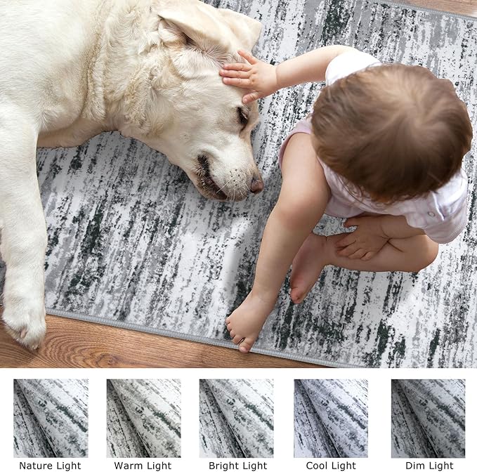 Modern Abstract Runner Rug 2.6x12, Black Grey White Washable Long Kitchen Runner Non-Slip Soft Hallway Rug Runner Thin Print Faux Wool Carpet for Entryway Bedroom Laundry Room Indoor Home Decor