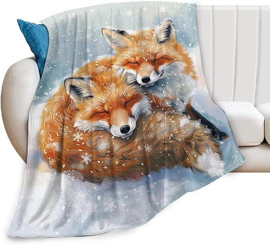 Fox Throw Blanket - Cute Animal Gift and Decor for Girls, Women, Men, Boys - Soft Warm Cozy Fleece for Couch, Sofa, Bed 60"x50"