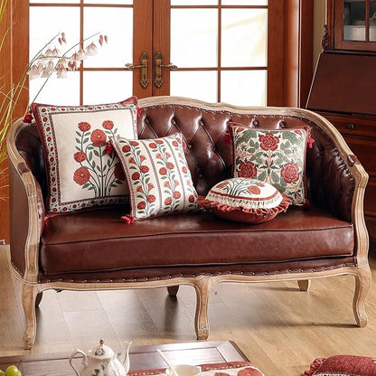 Throw Pillow Covers Pack of 2,Red Cozy Velvet with Leaves and Floral Pattern Pillowcases,Decoration Square Pillows Cushion Covers for Living Room Couch Sofa Bed Car Chair,18"x18"