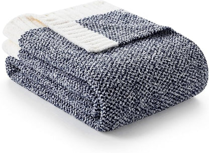 Snuggle Sac Heather Navy Oversized Twin-XL Size Blanket, Super Soft, Warm, Knit, 66x90 inches