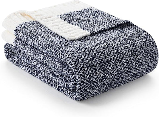 Snuggle Sac Heather Navy Twin Size Blankets, Super Soft Microfiber, Warm Cozy Knit Fuzzy Plush Blankets for Sofa, Bed, Living Room, Navy, 60x80 inches