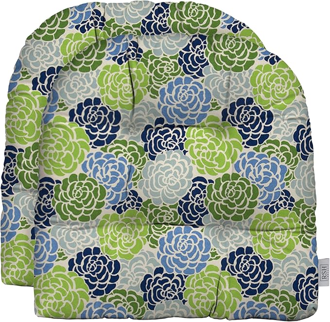 RSH DECOR: Tufted U-Shape Wicker Seat Cushions Set of 2 | 19” x 19” | All-Weather Spun Fabric | Water-Resistant | Outdoor Chair Cushions for Patio Furniture | Livi Courtyard Floral