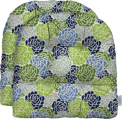 RSH DECOR: Tufted U-Shape Wicker Seat Cushions Set of 2 | 19” x 19” | All-Weather Spun Fabric | Water-Resistant | Outdoor Chair Cushions for Patio Furniture | Livi Courtyard Floral