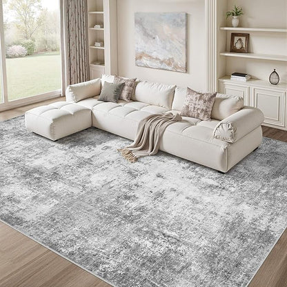 Washable 8X10 Area Rug: Modern Abstract Soft Non-Slip Indoor Rugs Home Decor - Low Pile Stain Resistant Carpet for Living Room Bedroom Dining Room Playroom Office(Grey 8'x10')