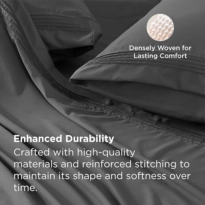 Bedsure Deep Pocket Twin Sheets Set - Fits Mattresses Up to 21 Inches Thick -3 Piece GentleSoft Bed Sheets, Moisture Wicking, Soft & Cooling Bedsheet & Pillowcases, Easy & Secure Fit, Dark Grey