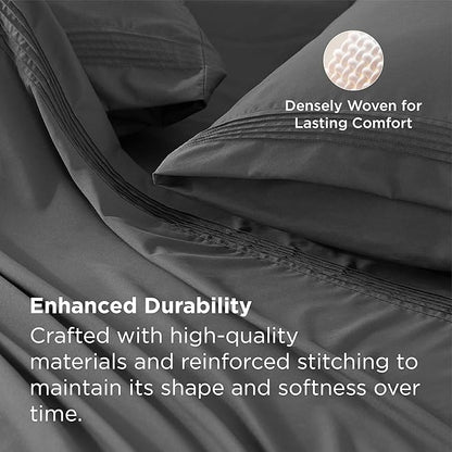 Bedsure Deep Pocket Twin Sheets Set - Fits Mattresses Up to 21 Inches Thick -3 Piece GentleSoft Bed Sheets, Moisture Wicking, Soft & Cooling Bedsheet & Pillowcases, Easy & Secure Fit, Dark Grey