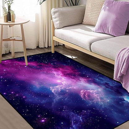 Purple Galaxy Rug Space Rugs Colorful Throw Rug Non-Slip Sun and Cloud Carpet Doormats for Living Room Bedroom Apartment Dorm Floor Mat 59 in x 39 in