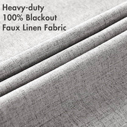 MIULEE Linen Texture Curtains for Bedroom Solid 100% Blackout Thermal Insulated Light Gray Curtains Grommet Room Darkening Drapes for Living Room Nursery 52x54 Inch (2 Panels)