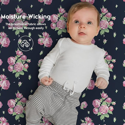 Yoofoss Baby Crib Sheets for Boys Girls, Fitted Crib Sheet 2 Pack for Standard Crib and Toddler Mattress, Super Soft Microfiber Baby Sheet 28x52x8in(Pink+Cherry)