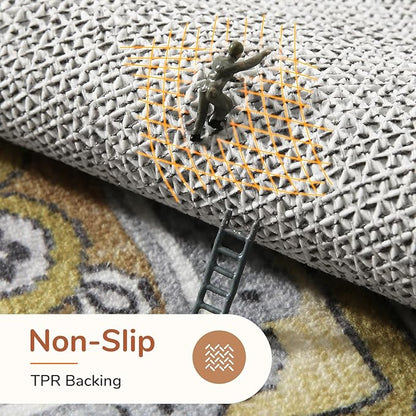 OPPODREAM Thin 6x9 Area Rugs, Washable Rug 6x9 with Non Slip Backing, Faux Cashmere Low-Pile 6 x 9 Carpet, Yellow