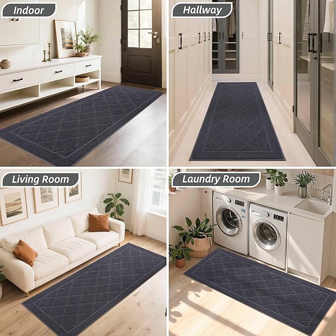 BEQHAUSE Dirt Trapper Door Mat 32" x 72", Doormat Non-Slip Entryway Rugs Washable, Dog Door Mat Stain Resistant and Absorbent Welcome Floor Mat for Front Back Door, Muddy Wet Shoes & Paws, Dark Grey