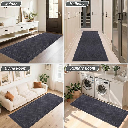 BEQHAUSE Dirt Trapper Door Mat 32" x 72", Doormat Non-Slip Entryway Rugs Washable, Dog Door Mat Stain Resistant and Absorbent Welcome Floor Mat for Front Back Door, Muddy Wet Shoes & Paws, Dark Grey