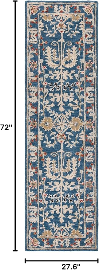 SAFAVIEH Antiquity Collection Runner Rug - 2'3" x 6', Dark Blue & Multi, Handmade Traditional Oriental Wool, Ideal for High Traffic Areas in Living Room, Bedroom (AT64B)