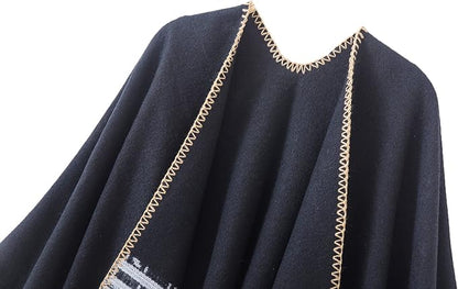 Women's Vintage Pattern Open Front Poncho Cape Shawl Winter Shawl Wraps