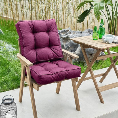 ARTPLAN Outdoor Seat Cushion,Square Thick Tufted Pure Chair Cushion for Patio Wicker Chair with Tie,Set of 2,19"x19"x5"，Plum