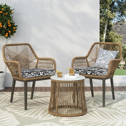 Favoyard Outdoor Chair Cushion 24 x 24 x 4 In Waterproof Pattern Fade Resistant Cushions for Patio Furniture with Removable Cover Attach Straps 28D Foam Insert Cushions Pads for Seat Sofa Couch 2 Pack