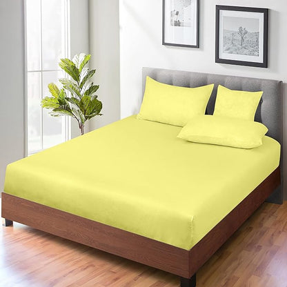 ROYALE LINENS 300 Thread Count 100% Long Staple Combed Cotton Fitted Sheet Twin XL - Super Soft Deep Pocket Bottom Sheet - Fitted Sheets Only - Elastic Sheets (Twin XL, Yellow)