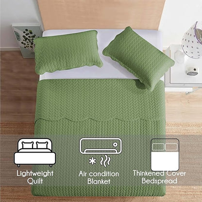 IR Imperial Rooms King Quilt Bedding Set Size (106" x 96") + 2 Pillow Shams (20" x 36"+ 2") - 3 Pcs All Season Lightweight Reversible Microfiber Coverlet Embossed Quilt Bedspread (Olive Green)