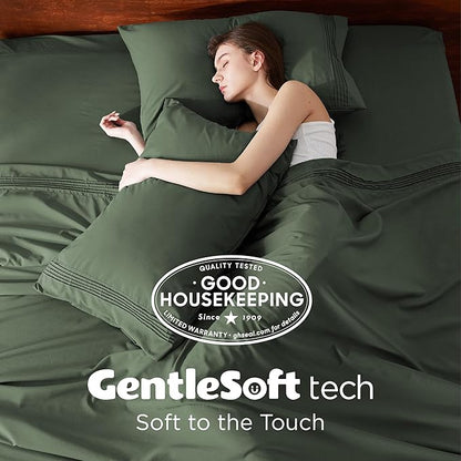 Bedsure Deep Pocket Full Size Bed Sheets Set - Fits Mattresses Up to 21 Inches Thick - 4 Piece GentleSoft Bed Sheets, Moisture Wicking, Cooling Bedsheet & Pillowcases, Easy & Secure Fit, Olive Green