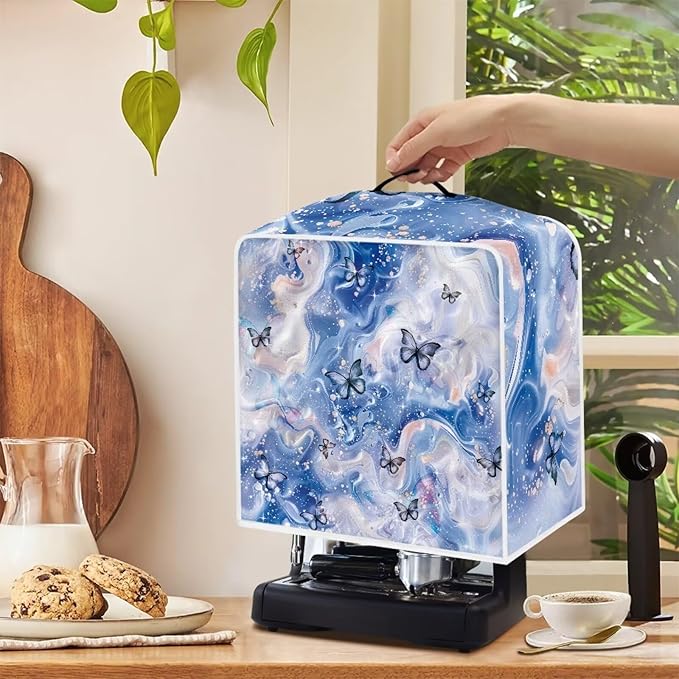 Marble Texture Butterfly Pattern Coffee Maker Covers With Top Handle Folding Coffee Machine Dust Covers For Blender Mixer Juice Machine Keep Office Home Kitchen Clean